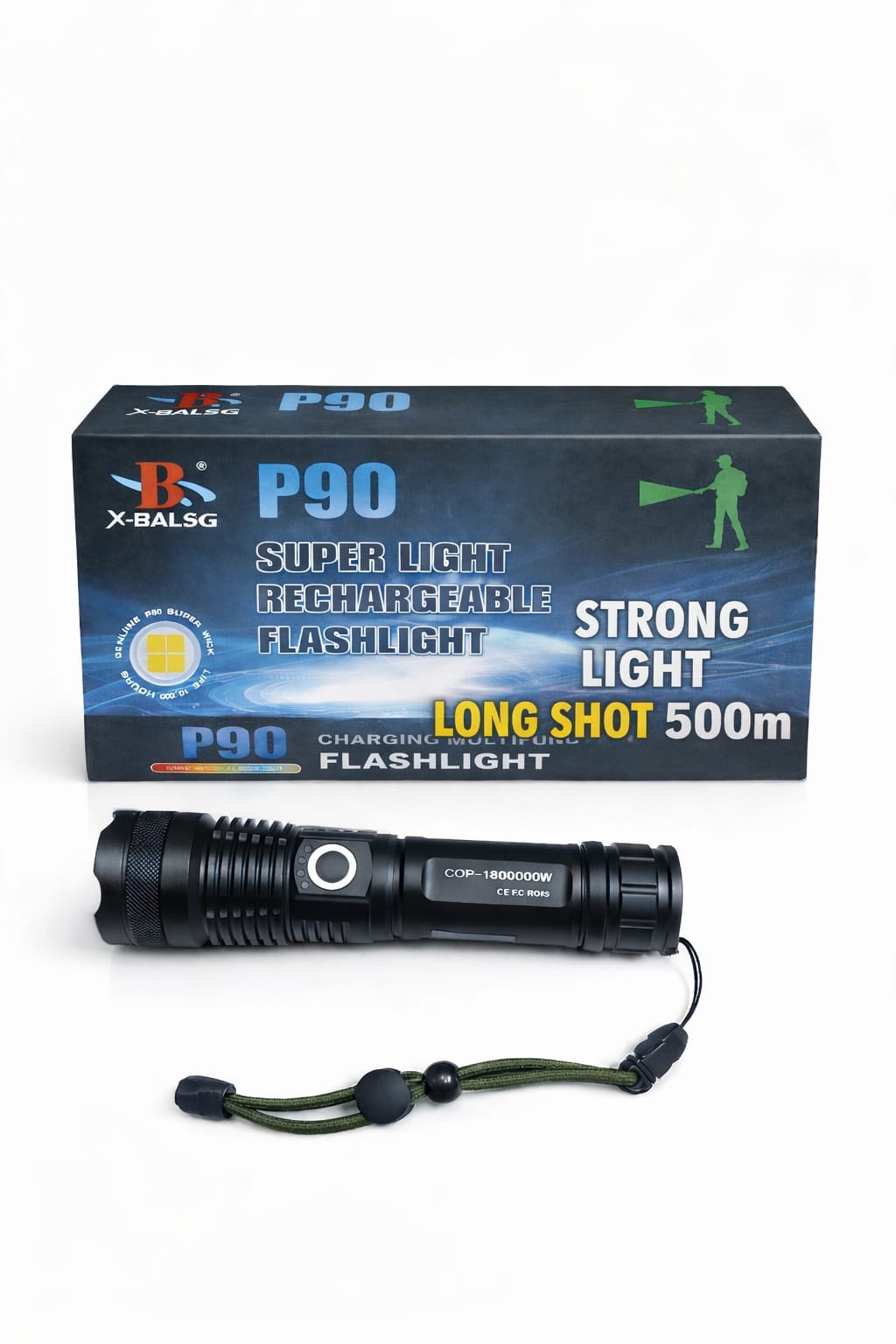Wiederaufladbare LED-Taschenlampe P90 mit 500 m Reichweite